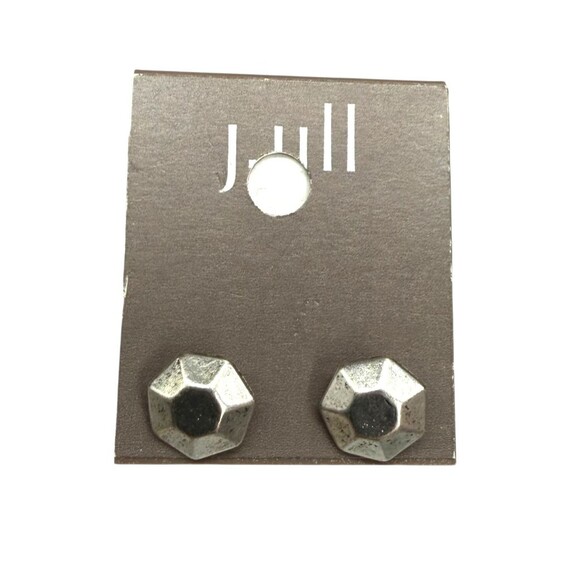 J. Jill Geometric Stud Earrings Silver Tone Hexagon Distressed Textured Modern - Picture 2 of 10